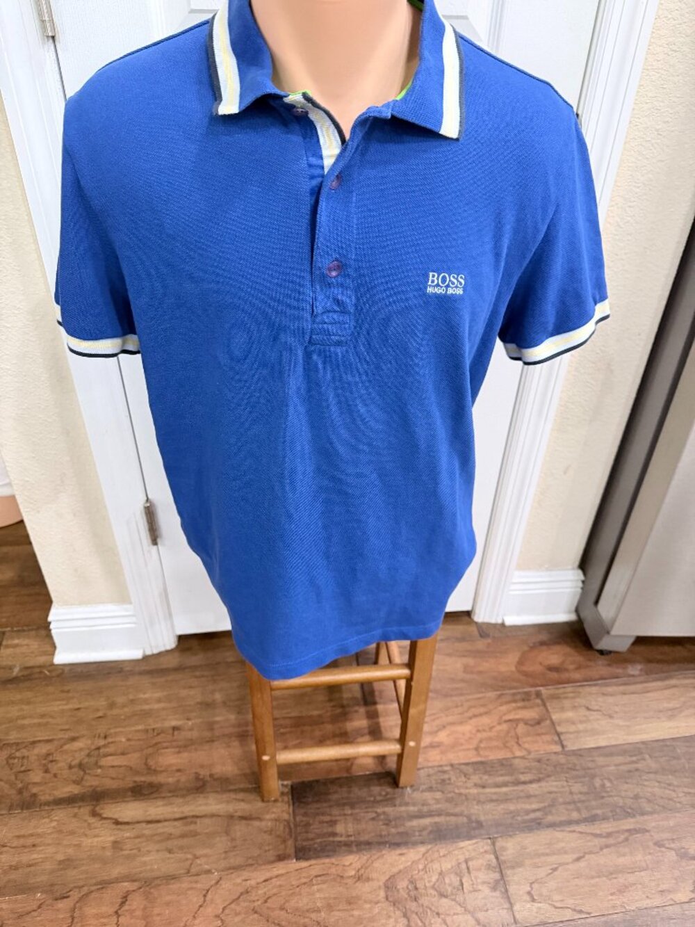 BOSS Hugo Boss Paddy Polo Shirt Men’s L Blue Modern Fit Striped Trim